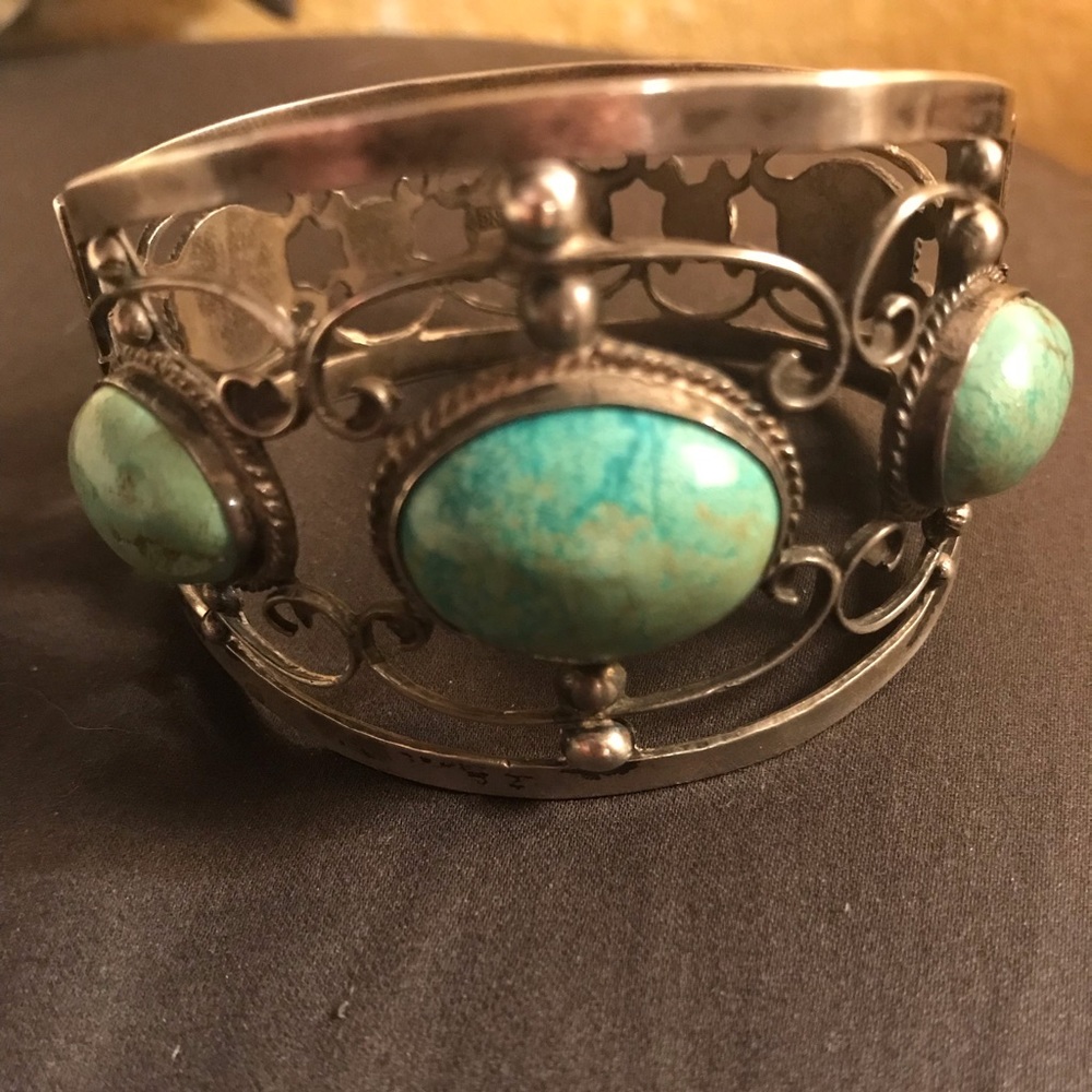 Sterling silver & natural turquoise cuff bracelet